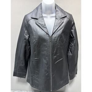Women's DENIM & CO. Black 100% Genuine Leather Full Zip Jacket Size Small